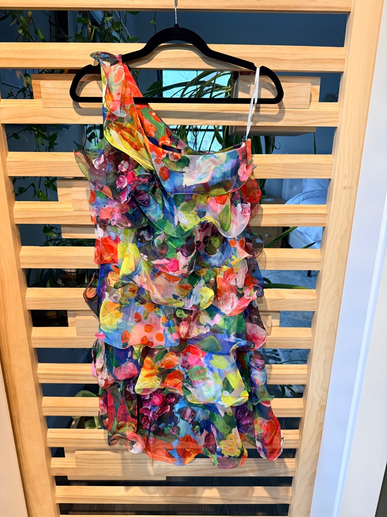 Nwt Marchesa Notte One Shoulder Floral Ruffle Cocktail Dress Size 6